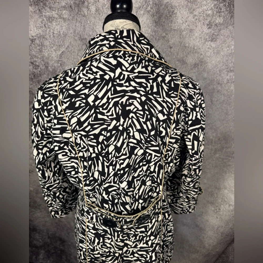 Sharon Young Abstract Print Jacket Size 8 Black White Career Chic Coat - Picture 8 of 14